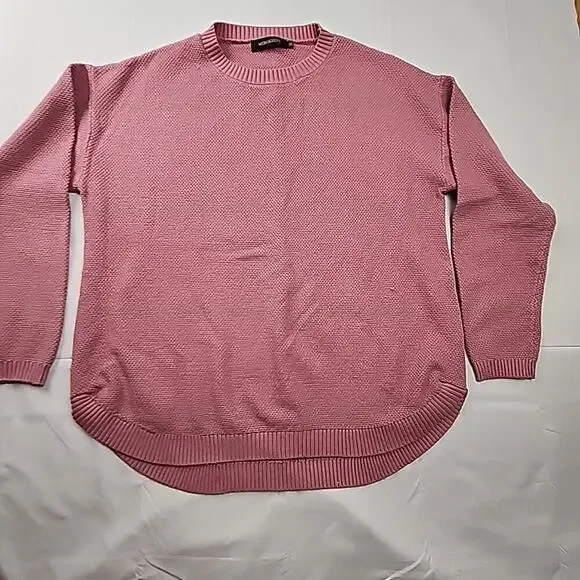 Long Sleeve Waffle Knit Sweater Crew Neck Pink Pullover XXL Oversized MEROKEETY - Picture 1 of 4